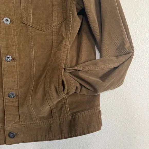 Zara Mens Trucker Corduroy Jacket Brown Button Front Casual Size Small Tan Camel - Picture 6 of 12